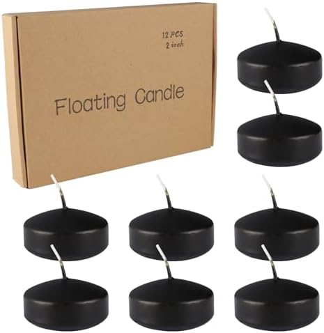 12 Black Floating Candles + 2 Tall Black Pillar Candles (2 Inch) – Unscented, Smokeless, Dripless, Long-Lasting for Wedding Centerpieces, Pool Party Decor, Halloween & Holiday Events