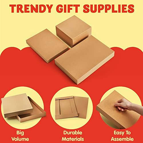 JOYIN 12PCS Christmas Brown Gift Boxes with Lids for Presents, 4" Deep Large Shirt Robe Wrapping Box, 4 Different Sizes Holiday Festive Lingerie Cupcake DIY Kraft Cardboard Boxes