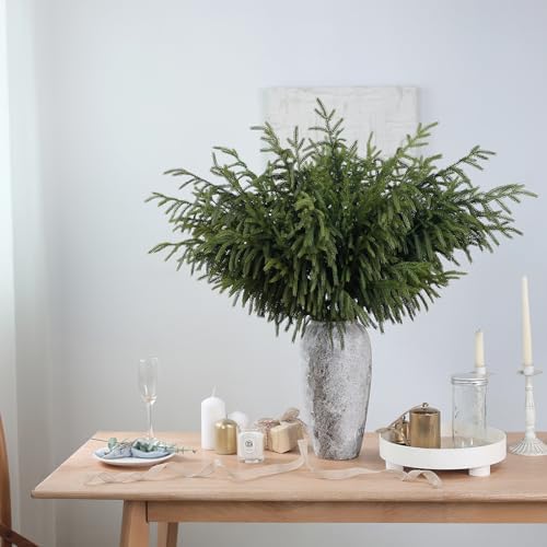 Real Touch Norfolk Pine Branch - 36" Artificial Christmas Green Plants Branches Faux Greenery Stem Fake Pine Picks for DIY Crafts Garland Wreath Xmas Indoor Outdoor Home Decor (8 Pcs)