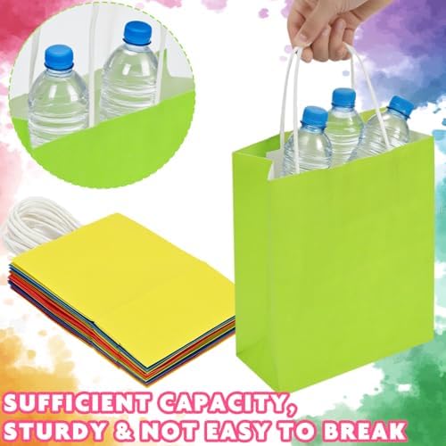 10 Pcs Paper Gift Bags with Handles, 8" Rainbow Color Goodie Bags for Party, Christmas, Favor, Birthday, Wedding, Events, Classrooms, Celebrations