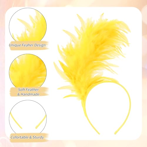 YARIEW Feather Fascinator Headbands for Women Elastic Headband for Prom Cocktail Wedding Tea Party Birthday Halloween Christmas Yellow