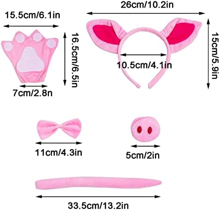 Pink Pig Costume Tutu Set Pig Ears Headband and Tail Nose Bow Tie Paws Tutu Skirt Animal Fancy Cosplay Accessories for Halloween Christmas Carnival Party