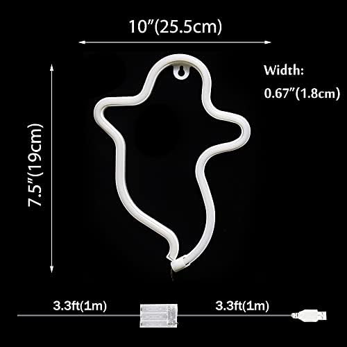 White Ghost Halloween Lights Neon Signs, Gothic Shaped Lamp USB/Battery Operated Night Lights for Home, Wall, Festival, Party, Christmas Decor-Ghost(White)