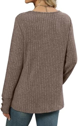 WIHOLL V Neck Long Sleeve Shirts for Women with Bottons Casual Fall Outfits Lightweight Tunic Sweaters Fashion Clothes 2025