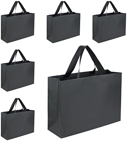 Xloey Black Gift Bags with Handles,6 Pcs 12.6"x4"x8.7" Black Gift Bag,Paper Shopping Bags with Ribbon Handles,for Merchandise Business,Retail,Valentine's Day, Birthday,Wedding,Christmas,Party