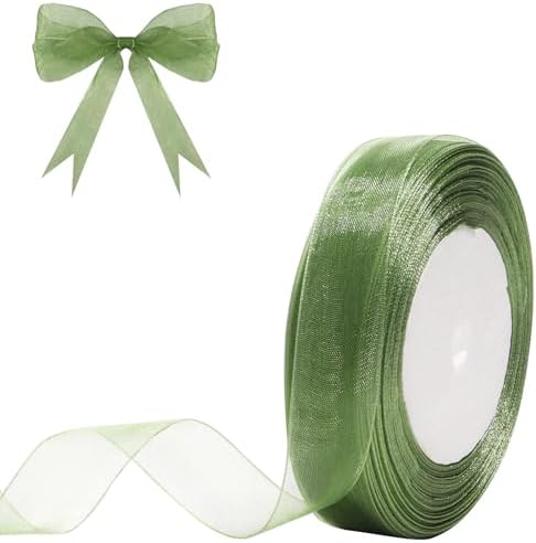 3/4 inch Sage Green Sheer Organza Ribbon 50 Yards Chiffon Ribbon for Gift Wrapping Christmas Halloween Decoration Wedding Flower Bouquet Crafts