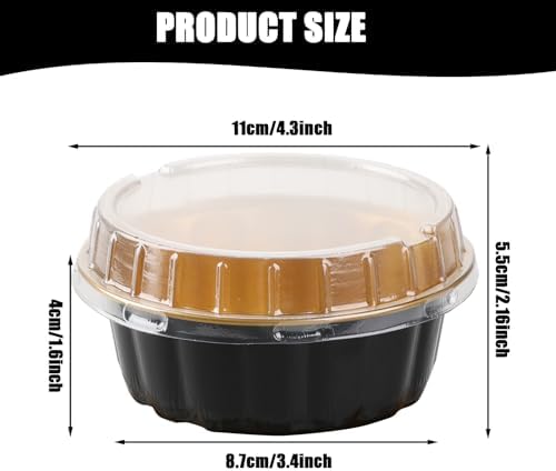 100 Pcs 8 oz Aluminum Foil Cup with Lids Disposable Ramekins with Lids Disposable Ramekin Baking Cups Foil Cupcake Containers for Wedding, Christmas, Kitchen, Party (Black, Gold, 8 oz)