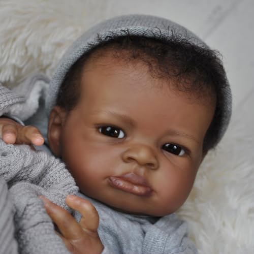 WOOROY Realistic Reborn Baby Dolls Black Boy, 20 Inch African American Newborn Boy Doll, Lifelike Weighted Soft Body, Christmas Birthday Gift for Kids Age 3 +