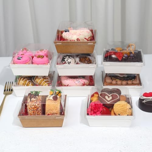 100Pack 4 Inches Charcuterie Boxes with Clear Lids - Bakery, Chocolate Covered Strawberries, Mini Cake, Pie Boxes - Perfect for Christmas, Valentine's, Halloween