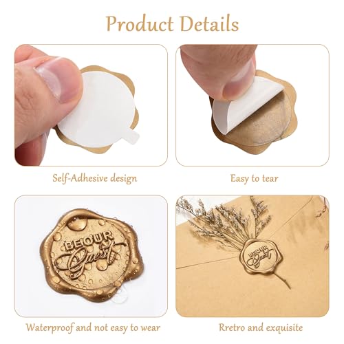 Yoption Be Our Guest Wax Seal Stickers, 50 Pack Envelope Seals, Self Adhesive Antique Gold for Wedding Invitations, Party, Christmas, Gift Wrapping
