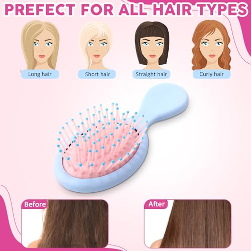 Zopeal 28 Pcs Kids Gift Wet Hair Mini Brush Bulk Girl Halloween Operation Christmas Small Pocket Travel Hairbrush Hygiene Detangler Soft Bristle Detangling Paddle for Party Favor Reward(14 Colors)