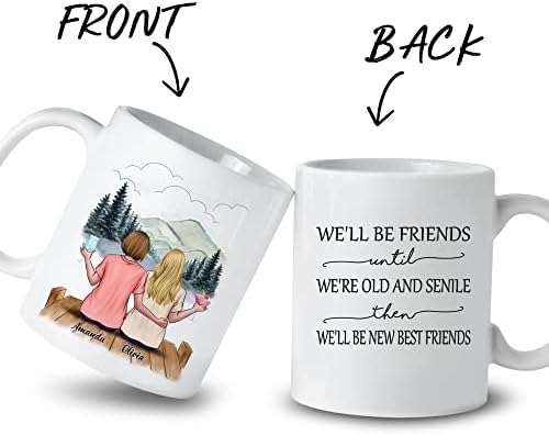 Gossby Personalized Friend Mug - Custom Gift for Female Best Friend with Design, Name - Christmas, Birthday, Friendship Besties Gift for Women - We'll Be Friends Until We're Old, Senile - 2 BFFs