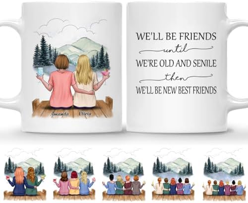 Gossby Personalized Friend Mug - Custom Gift for Female Best Friend with Design, Name - Christmas, Birthday, Friendship Besties Gift for Women - We'll Be Friends Until We're Old, Senile - 2 BFFs