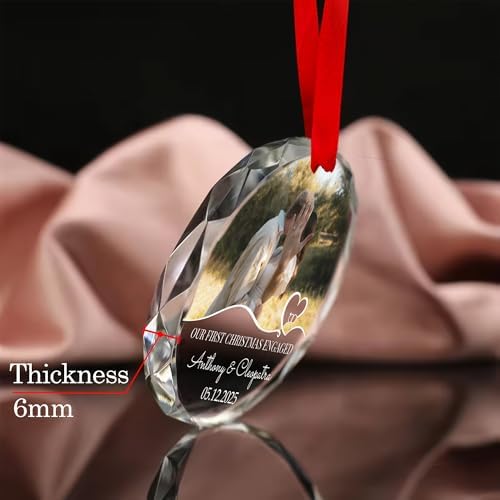 First Christmas Engaged Ornament 2025 – Custom Engagement Photo Ornament – Personalized Couple Gift with Name Date Picture – Romantic Holiday Keepsake
