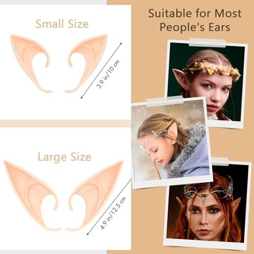 Fairy Pixie Ears, Latex Elf Ears, Anime Party Dress Up Costume Accessories for Halloween Christmas Cosplay Masquerade
