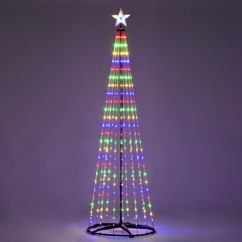 7 ft Lighted Outdoor Christmas Tree, 310 LEDs Pre-lit Christmas Cone Tree with Star Topper for Indoor and Outdoor Holiday Decorations (Multi Color)