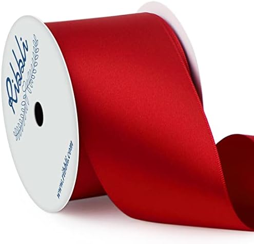 Ribbli Red Double Faced Satin Ribbon, 2” x Continuous 10 Yards,Use for Bows Bouquet,Christmas Gift Wrapping,Floral Arrangement