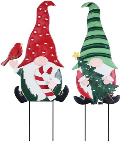 YEAHOME Outdoor Christmas Decorations, 2 Pack Gnomes Decorative Garden Stakes for Christmas Decor, Metal Yard Signs Xmas Decorations for Outside Garden Yard Lawn Porch Holiday Party