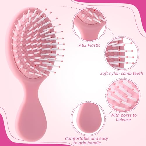 Zopeal 28 Pcs Kids Gift Wet Hair Mini Brush Bulk Girl Halloween Operation Christmas Small Pocket Travel Hairbrush Hygiene Detangler Soft Bristle Detangling Paddle for Party Favor Reward(14 Colors)