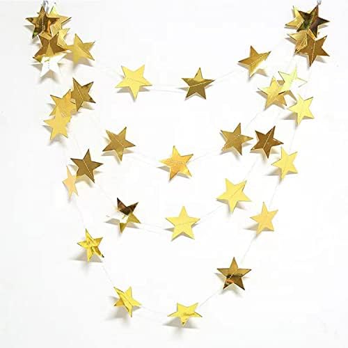 Yzurbu 130ft Gold Star Garland, 10 Strings Double Side Hanging Sparkly Paper Star Banner Decorations for Birthday Wedding Bachelor Baby Shower Christmas Bachelorette Party