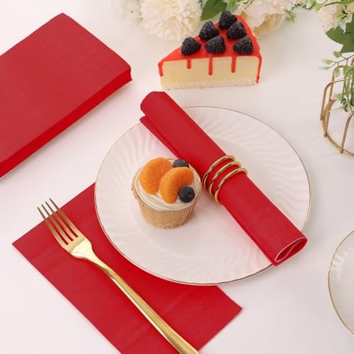 100 Pcs Red Paper Napkins Disposable - Red Guest Dinner Napkins for Bathroom Wedding Birthday Anniversary Christmas Party