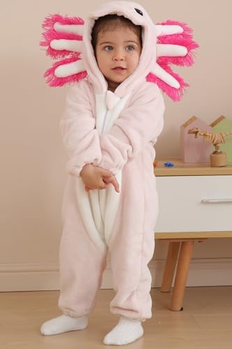DarkCom Unisex Baby Axololtl Costume Animal Onesie Toddler Hooded Romper Halloween Kids' Christmas Pajamas