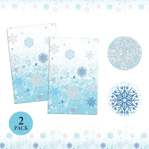 2 PCS Blue White Plastic Snowflake Tablecloth(54x108 Inch) Frozen Birthday Winter Wonderland Decorations Disposable Table Cover Tablecloths for Christmas Holiday New Year Party Favors Supplies Decor