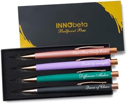 InnoBeta Boss Lady Gifts for Women, Ballpoint Pen Set of 4, Funny Gift idea for women/female in Boss Day, Birthday, Christmas, Appreciation - Best