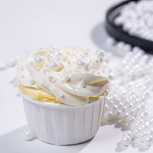 White Sprinkles Edible Pearl 7mm 130g/4.6OZ,Christmas Cake Dessert Sprinkles,Cookie sprinkles,Sugar Pearl, Edible Pearls Candy for Cake Cupcake Decorationg (7mm-White)