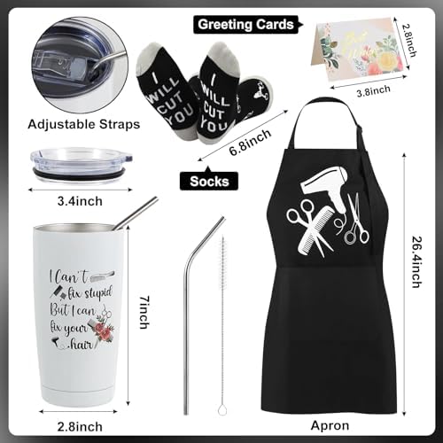 10 Pieces Hairdresser Gifts Set for Women Hair Stylist Appreciation Gift Set Christmas Gift with Tumbler,Socks,Makeup Bag,Keychain,Candle,Scissor Hair Clips,Apron,Greeting Card (Tumbler)