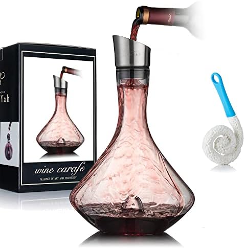 YouYah Wine Decanter Set,Red Wine Carafe with Built-in-Aerator,Wine Aerator,Wine Gifts for Christmas,Stainless Steel Pourer Lid,Filter,100% Hand Blown Lead-free Crystal Glass