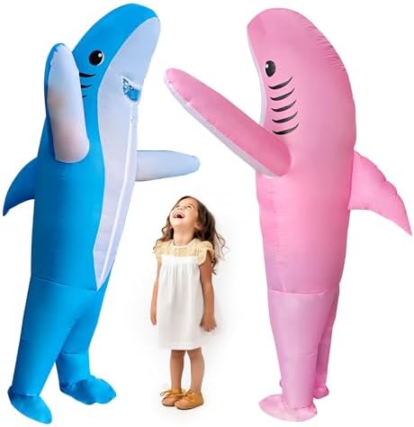 2 Packs Inflatable Shark Costume Blow-up Animal Costume for Adult/Easter/Halloween/Birthday/Gender Reveal Party