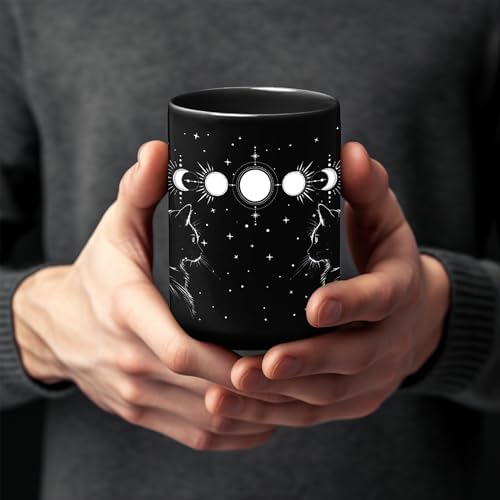 Black Cat Mug 15oz Cat Lover Gifts for Women Funny Goth Coffee Mug - Witch, Goth Decor Halloween Cup With Cats Goth Gift Witchy Gifts for Women - Halloween Mugs Cats Christmas Gothic Home Decor