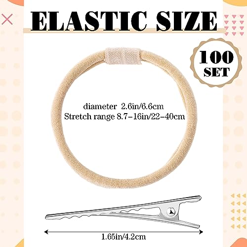 Zeyune 200 Pcs Nude Nylon Headbands and Hair Clips for DIY Christmas Bows, Interchangeable Soft Newborn Infant Toddler Girls Crafts