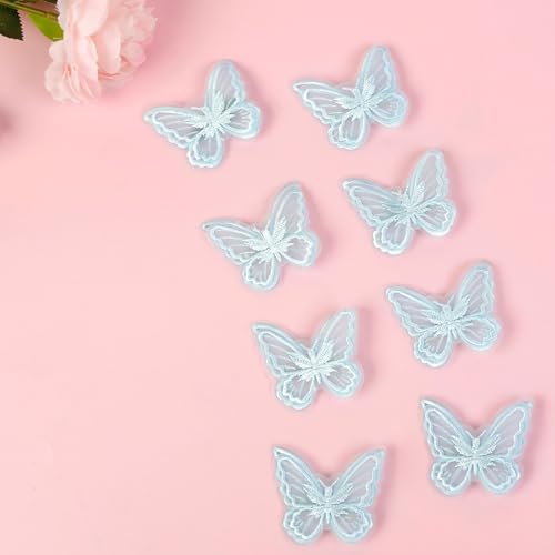 12Pcs Blue Butterfly Hair Clips, Cute Lace Embroidery Flower Butterfly Hair Bow for Women Girls Fairy Hair Accessories Halloween Christmas Party Decor (Blue)