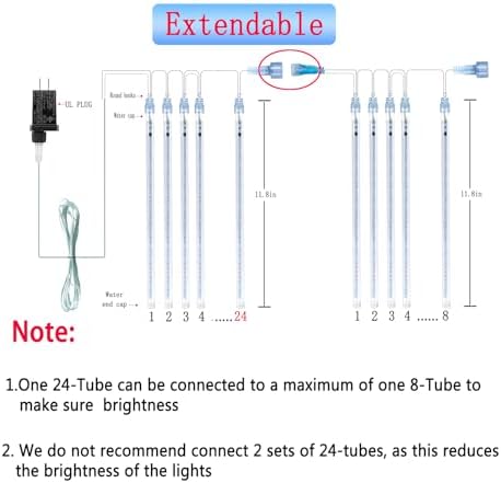 Outdoor Christmas Decorations, 24Tubes Meteor Shower Lights (Equal to 3 Sets of 8-Tubes) Ice Blue LED Icicle Christmas Lights for Halloween Xmas Decorations Tree Party Yard Outdoor