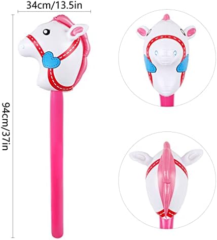 6 Pieces Inflatable Stick Horse,Inflatable Horsehead Stick Balloon Pony Stick for Christmas Horse Themed Birthday Party Decorations Supplies Favors Props Cowboy Horse Costume Stick,37 Inch Pink