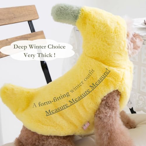 Dog Banana Winter Coat, Cute Extra-Warm/Soft Jackets for Small Dogs Under 35 lbs, Halloween Christmas Dress Up Outfit Clothes (X-Small)