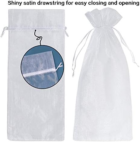 HRX Package 30pcs White Organza Wine Bags, Sheer Mesh Wine Gift Pouches Bottle Covers Dresses Drawstring for Christmas
