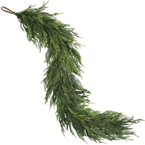 9FT Real Touch Norfolk Pine Garland - Artificial Christmas Garland Fake Green Faux Pine Needles Garland for Table Fireplace Mantle Holiday Home Indoor Outdoor Decor (1PCS)