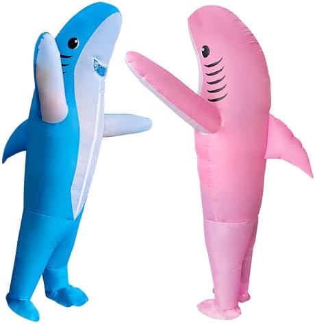 2 Packs Inflatable Shark Costume Blow-up Animal Costume for Adult/Easter/Halloween/Birthday/Gender Reveal Party