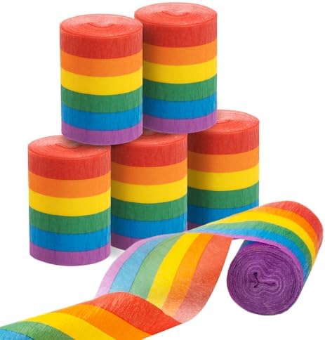 6 Rolls Rainbow Party Streamers Crepe Paper, Rainbow Party Decorations for Christmas Birthday Wedding Bachelorette Bridal Baby Shower Pride Party Candyland Backdrop DIY Supplies Art Crafts
