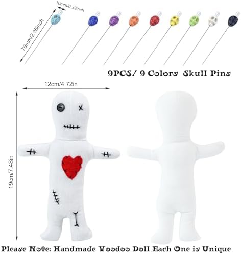 10Pcs Voodoo Doll Kit, Real Voodoo Dolls with 9 Skull Pins Creepy Ghost Doll Revenge Spells Voodoo Doll Relieve Stress Horror Doll for Halloween Christmas Birthday Gi-ft Ornament Decoration (White)