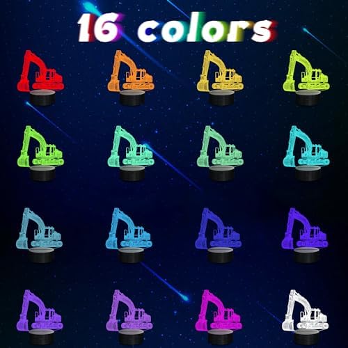 Excavator 3D Night Light, 3D LED Optical Illusion Lamp with Remote Control and Timer, Perfect Christmas and Birthday Gift Idea for Boys, Kids, and Teens