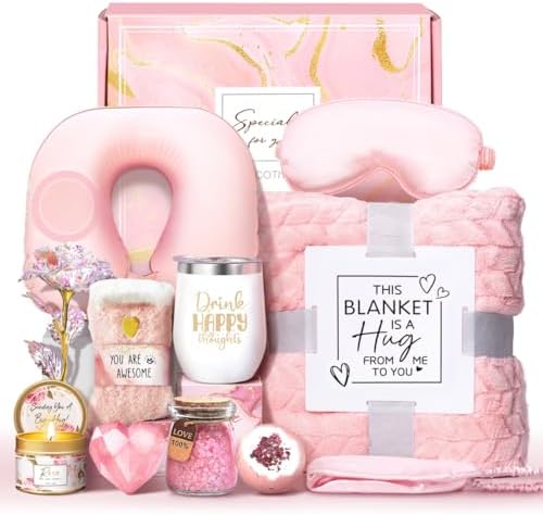 Birthday Gifts for Women Self Care Gifts Get Well Soon Gifts for Women,Relaxing Spa Gifts Basket w/Flannel Blanket Traveling Pillow Care Package christmas Birthday Gifts Idea for Mom Her Wife Friends