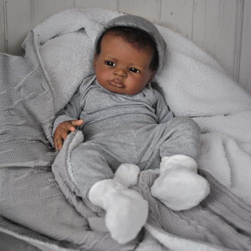 WOOROY Realistic Reborn Baby Dolls Black Boy, 20 Inch African American Newborn Boy Doll, Lifelike Weighted Soft Body, Christmas Birthday Gift for Kids Age 3 +