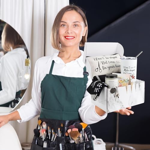 10 Pieces Hairdresser Gifts Set for Women Hair Stylist Appreciation Gift Set Christmas Gift with Tumbler,Socks,Makeup Bag,Keychain,Candle,Scissor Hair Clips,Apron,Greeting Card (Tumbler)