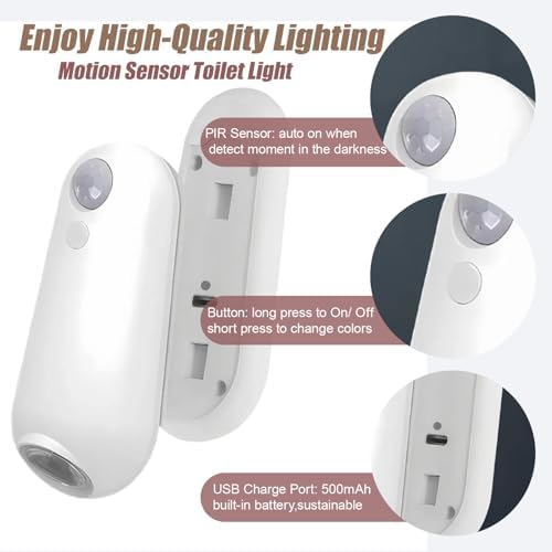 2-Pack Toilet Night Light Motion Sensor Activated, Rechargeable RGB Toilet Bowl Light, Christmas Gifts for Women Men, House Warming Gifts New Home Decor