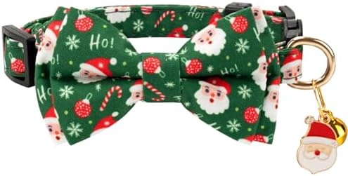 2 Pack Christmas Cat Collar with Removable Bow Tie and Bell for Boy Girl Cats,Cute Kitten Collar with Christmas Tree and Santa Claus Patterns for Female Male Cats (Christmas Tree&Santa Claus)