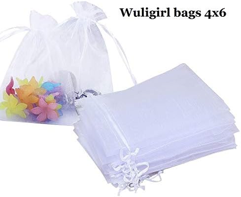 Wudygirl 100pcs Organza Bags 4X6 Gift Bags with Drawstring Jewelry Pouches for Party Wedding Favor Christmas Candy Baby Shower (White 4x6)